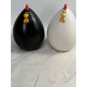 Greenbrier International Ceramic Chicken Figurines Black White Egg Shape Set 2